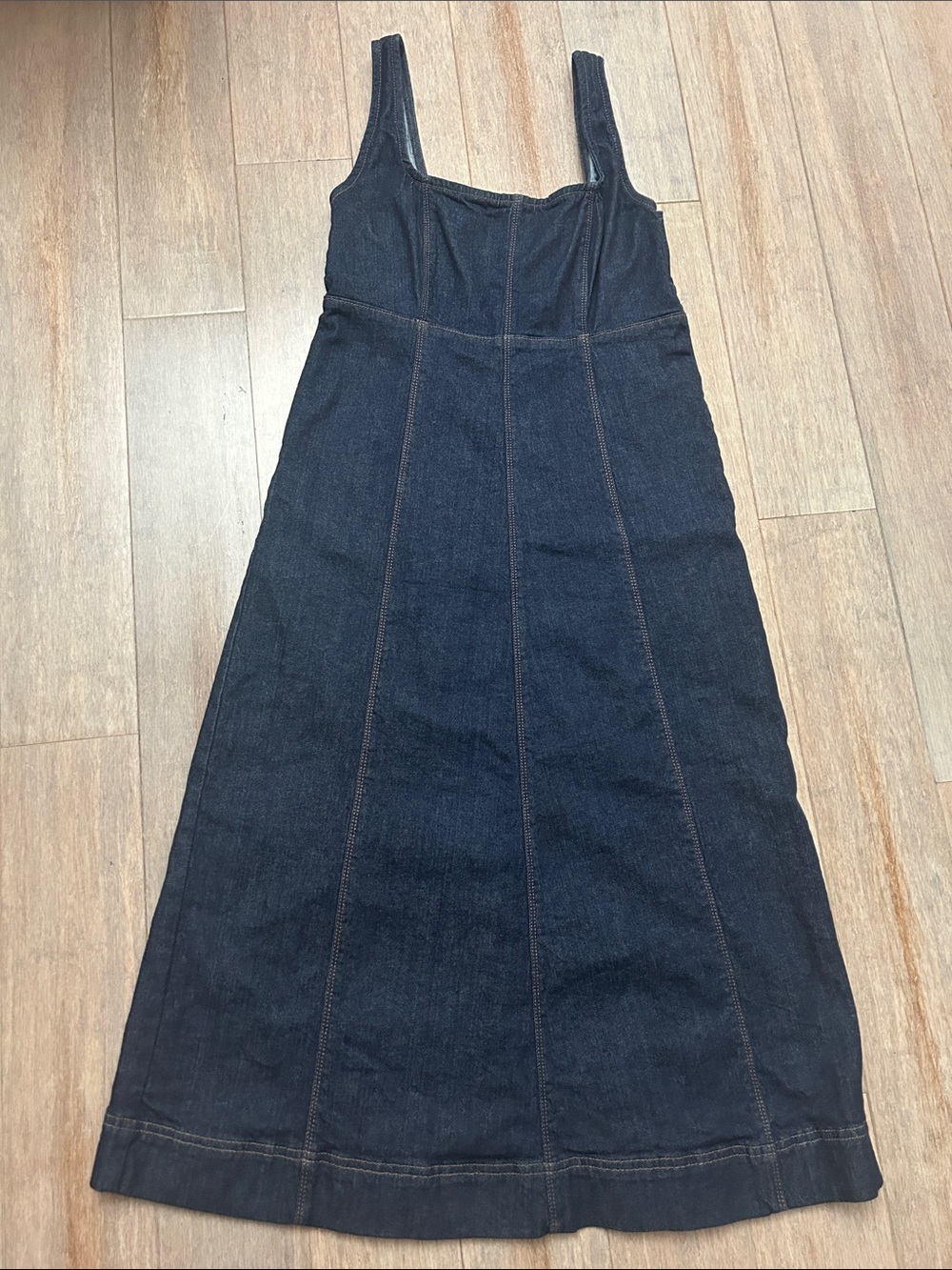 Dark Indigo Denim square neck midi Dress - Sleeveless Women's Jeans Dres size S